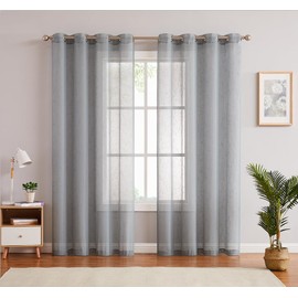 Grey Linen Sheer Curtain Panel Pairs with Grommets/Eyelets Rustic Window Drape Treatment Decoration for Living Room Bedroom Farmhouse, 54x84 Inch, 2 Panels