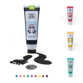 Miniwerk Organic Black Paint with Sponge Attachment Made of Natural Raw Materials, Free from Harmful Substances, Like Finger Paint, Footprint Baby Memory and Decoration for Baby and Toddler Room