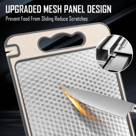 Stainless Steel Chopping Board, Double-Sided Chopping Board for Kitchen, Scratch-Resistant with Mesh Design, Stainless Steel Chopping Board and Wheat Straw Chopping Board with Juice Troughe,