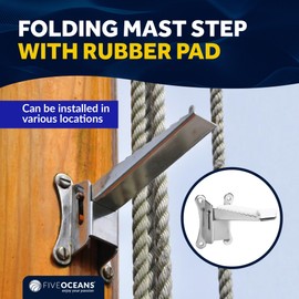 Five Oceans Folding Step, Folding Mast Step - Stainless Steel with Rubber Pad for Secure and Safe Access, 4-1/4 Inch (108mm) Step Length - Ideal for Marine Use - FO4800