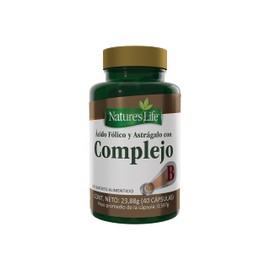 Nature's Life - Complejo B con Ácido Fólico y Astrágalo 40 Cápsulas | Vegano, sin gluten, sin lactosa y sin soya, con vitaminas B1, B2, B3, B6, B12, b