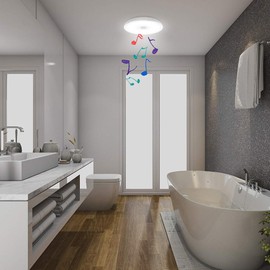 Upgrade Waterproof Ceiling Light LED Music Ceiling Lamp with Bluetooth Speaker,FCC UL1598 Certified 18W Color Changing Light with Remote Control for Bathroom Shower Kitchen Outdoor ( Need Wired )