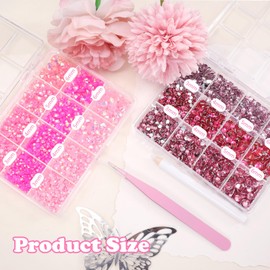 2 Boxes Flatback Resin Rhinestones and Jelly Rhinestones for Crafting, 3-6mm Pink Red Half Resin Jelly Rhinestone, AB Crystal Round Stones for Bedazzling Gems Nail Crafting Face Makeup