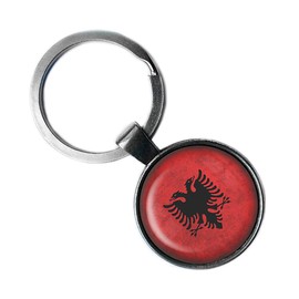 Albania Albanian Flag Silver Keychain Keyring