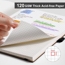 AHGXG Graph Paper Notebook - Grid Notebook Journal, 120 GSM Thick Graph Paper, Large B5 Notebook 96 Pages, Leather Softcover, for Graphing, Writing, Math, Engineering, 7.6'' X 10'' - Black