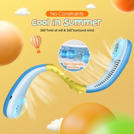 Kids Neck Fan with Shark Sticker, Bladeless Fan for Kids, Safe Portable Rechargeable Cooling Fan for 4-14Y Boys, 2600mAh Personal Fans for Your Neck, 4 Speeds & Lightweight, Summer Gifts for Kids