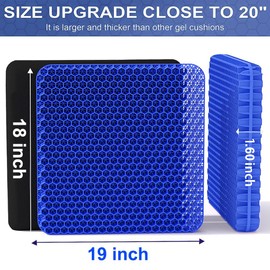Helishy Gel Seat Cushion, Super Large (19x18x1.6inch) Gel Cushion Chair Pads with Non-Slip Cover for Home Office Car Seat Wheelchair, Soft Breathable Honeycomb Seat Cushion for Relieve Hip Pain