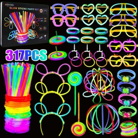 AQXONG 317 Pieces Glow Sticks Party Set, Fluorescence Luminous Bracelet, Glow Sticks with Connector, Neon Bracelet Light Stick for Party Decoration, Festival Black Light Decoration, Lantern, Lollipop