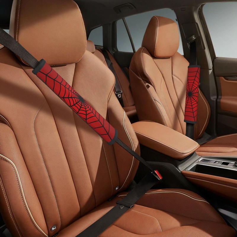 YANGDADA Stylish Red Spider Web Seat Belt Covers Soft Comfortable