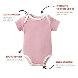 Baby Girls Short Sleeve Bodysuit,100% Cotton 5 Pack of Infant Clothes,0-24 Months Soft Toddler Summer Rompers