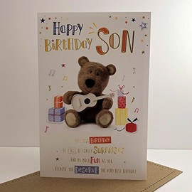 ICG Happy Birthday Son Card- Barley The Bear and Guitar