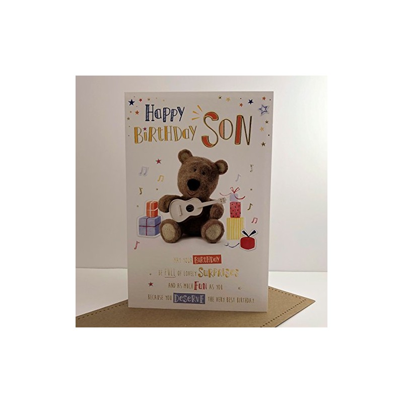 ICG Happy Birthday Son Card- Barley The Bear and Guitar