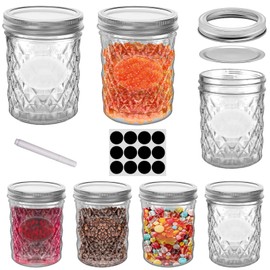 REUJIHXY 16 oz Mason Jars Wide Mouth Canning Jars 12 Pack Glass Jars with Silver Metal Airtight Lids and Bands for Jam, Honey, WeddingFavors, Shower Favors, Yogurt, Sauces, Overnight Oats (6)