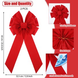 Syhood Christmas Red Bows Decorative Velvet Bows 13 x 25 Inch Large Bows Christmas Big Bow Christmas Tree Bow Holiday Ornaments for Festival Home Xmas Tree Indoor Outdoor Decorations (2 Pieces)