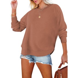 EVALESS Oversized Sweatshirt for Women Fall Fashion 2025 Crewneck Comfort Colors Sweatshirts Plus Size Casual Long Sleeve Tunic Tops Loose Fit Side Split Irregular Curved Hem Pullover Red XX-Large