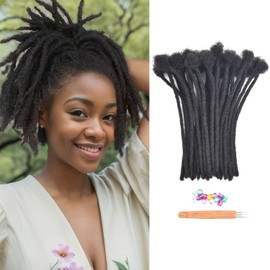 BigBeauty Loc Extension Human Hair 8inch 0.4cm Width 100% Full Head Handmade Permanent Dreadlock Extensions Can Be Dyed Bleached Curled Dreads Extensions for Black Women (8 inch, Natural Color)