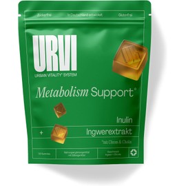 URVI Metabolism Support Gummies - 200 mg Inulin, 100 mg Ginger Extract, Chrome & Choline - Sugar Free, Gluten Free - Ginger & Lemon Flavour - Pack of 30