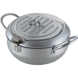Yoshikawa Ajirakutei II SJ1024 Tempura Pot with Lid, Silver, 7.9 inches (20 cm), Thermometer Included