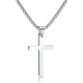 HSWYFCJY Cross Necklace for Men,Silver Black Gold Stainless Steel Plain Cross Pendant Necklace Cross Pendant Necklace Faithful Jewelry For Mens Boys Son,Chain 16.18.20.22 Inch, Stainless Steel, no