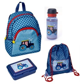 Familando Spiegelburg Small Friends Backpack Tractor 4-Piece Set with Gym Bag, Lunch Box & Water Bottle Ideal for Kindergarten