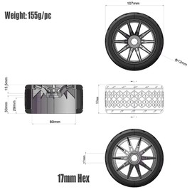 1/7 1/8 On Road Tire Set On Road Tire Tyre 17mm Wheel Rims for Arrma 1/7 Infraction Limitless Felony FS Racing Model GT RC Car Upgrade On Road Tyre 4Pcs One Set