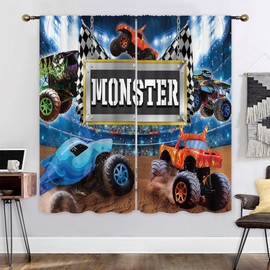 Mitpok Tractor Truck Curtains for Boys Bedroom 42Wx63H Inch Rod Pocket Kids Cartoon Racing Car Colorful Cool Fun Stadium Auditorium Light for Girls 2 Panels Window Treatment Set for Living Room Decor