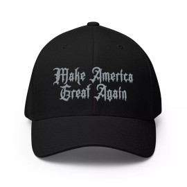 Flexfit Gothic Dark MAGA Hat Flex fit Trump Cap Black Make America Great Again Hat, L/XL