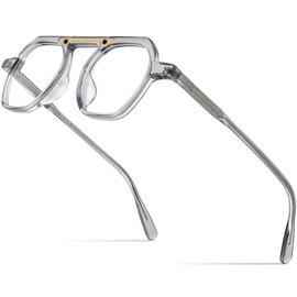 HEPIDEM Acetate Glasses Men,Vintage Retro Polygon Square Spectacles Myopia Optical Eyeglasses Frame (9174 Transparent Grey)