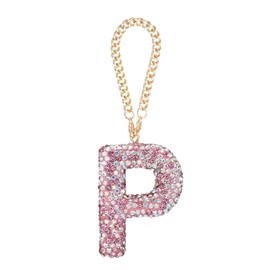 MECCANIXITY Bling Car Letter Charm, Initial P Letter Interior Car Rear View Mirror Decoration Hanging Crystal Ornaments for Women Bags Water Cup DIY Craft, Pink