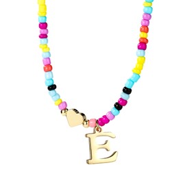 Mikovivi Colorful Beaded Initial Necklace for Women, Boho Letter Pendant Necklace with Adjustable Chain Trendy Alphabet Choker Gift Summer Jewelry (E)