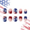 24Pcs 4th of July Press on Nails Short Square French