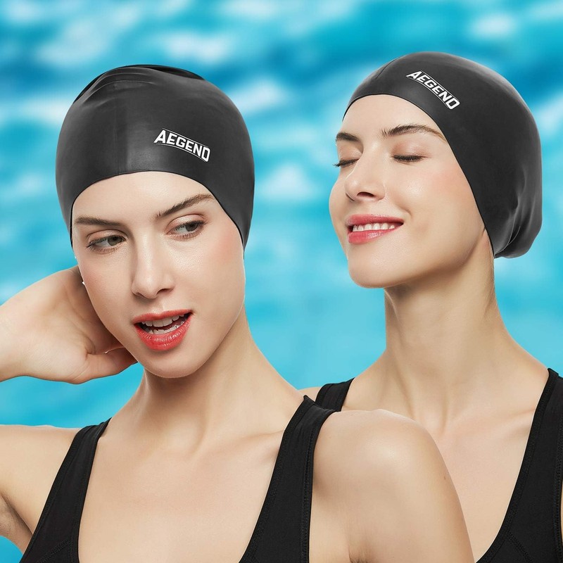 Aegend Swim Caps for Long Hair, Durable Silicone Swimming Caps