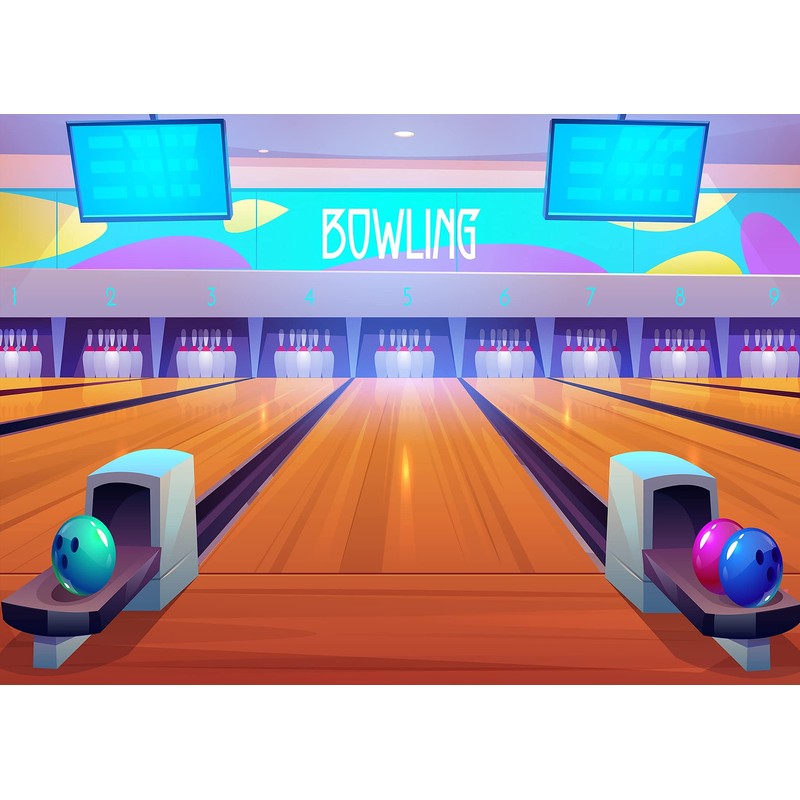 PHMOJEN Bowling Backdrop, Ball Scoring Screen Indoor Sports Brown Floor,