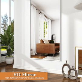 JAWGLOW Arched Full Length Mirror 69"x 26" Free Standing Leaning Mirror Hanging Mounted Mirror Aluminum Frame Modern Simple Home Decor for Living Room Bedroom Cloakroom, Silver