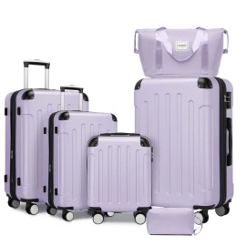 Cream Beige Expandable 6 Pcs Luggages Set Factory Product with Duffel Bag for Student Adult Outdoor Long Term Journey Usecolor: Lavender