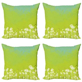 ABAKUHAUS Dandelion Decorative Cushion Cover Pack of 4, Wild Dandelion Blossoms, Modern Accent Double-Sided Digital Print, 40 x 40 cm, Apple Green Seafoam