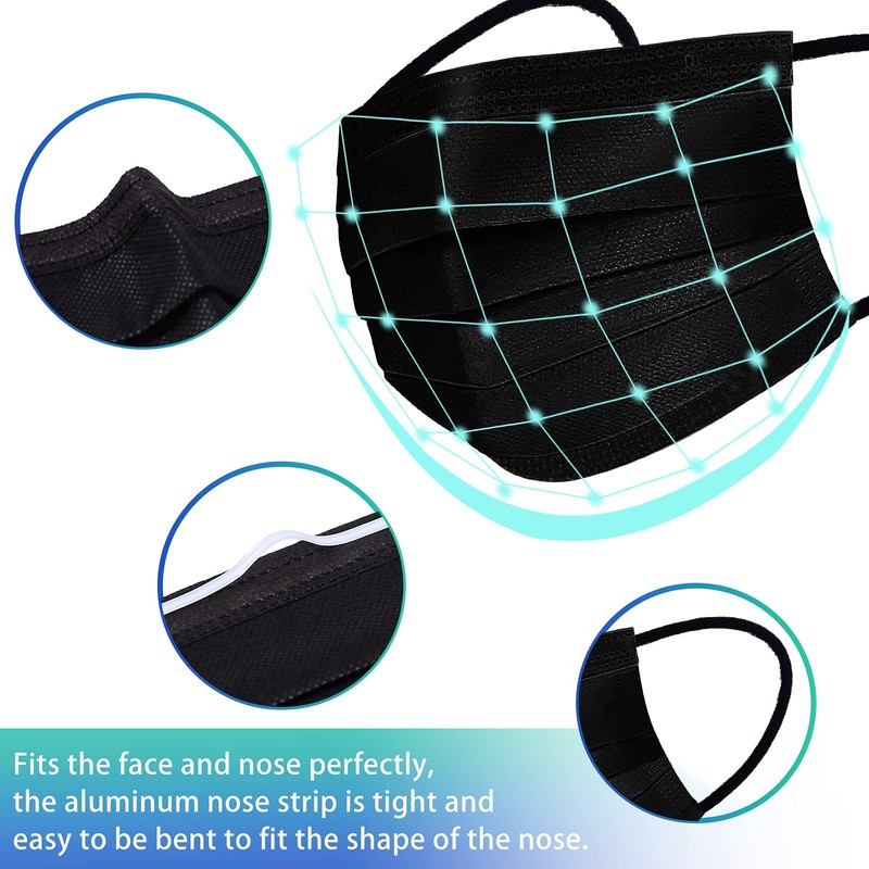 Black Masks Disposable, Black Face Masks for Adults - 4