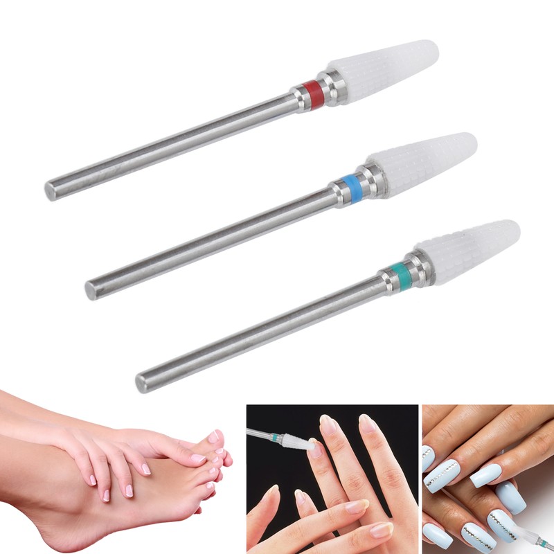 3pcs Ceramic Nail Drill Bit Set Gel Removal Nail Polishing