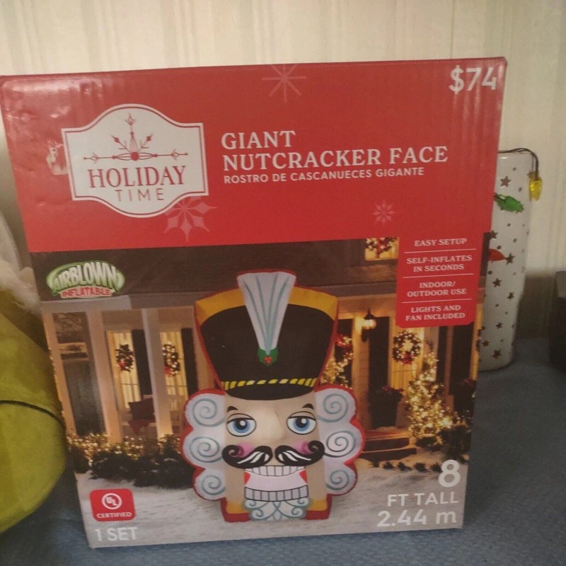 Holiday Time 8 FT Nutcracker Face Christmas Airblown Inflatable Lights