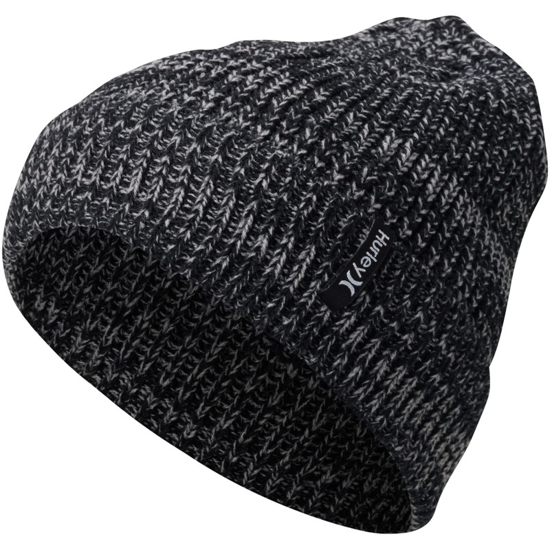 Hurley Men's Cuffed Beanie - Loose Knit Winter Hat (Black/Grey,