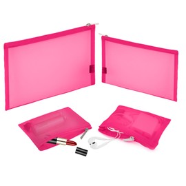 EASYFUN Mesh Pouch, Make up Bag with Zipper Cosmetic Organizer Pouch for Daily or Travel to Keep Small Items, 4 PCS Rose red