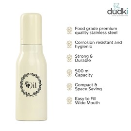 DUDKI Stainless Steel Olive Oil Dispenser | Leak Proof Bottle for kitchen | Oil and Vinegar Cruet Container | Kitchen oil dispenser-17 ounce (IVORY-500 ML)