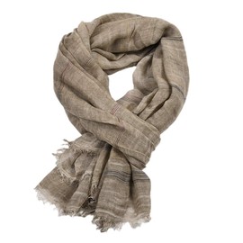 Kangqifen Unisex Soft Striped Scarf with Tassels Cotton Linen Solid Color Scarves 75 x 35 inch Khaki