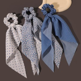 LFOUVRE LFOUVRE Hair Ties with Bow, Knotted Bows Hair Scrunchies Elastic Hair Scarf, Hair Ties Bands Satin Hair Ribbon Scrunchy, Hair Ties Scarf Hair Scarf Scrunchies, Ponytail Holder for Women and Girls 3pcs