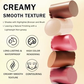 IONSGAKO Juego de maquillaje de 6 colores con barra de contorno en crema, juego de barras de maquillaje de doble punta con corrector en crema, broncea