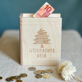 Spruchreif Wooden money box book with engraving, money gift money box, Christmas wishes, money gift Christmas, Christmas money gifts