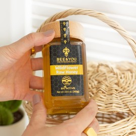 Bee and You Wildflower Honey - Raw, Wildcrafted, Polyflora and Unprocessed- Rich in Active Enzymes - OU Kosher, Paleo, Gluten-Free (10.6 oz) (Wildflower)