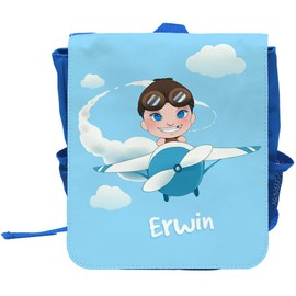 Eurofoto Children's Backpack with Name Erwin and Motif with Pilot and Plane for Boys, blue