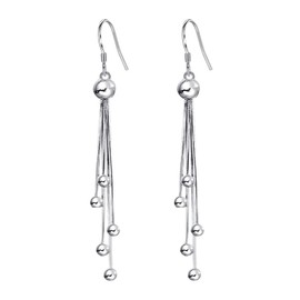 925 Sterling Silver Dangle Earrings with Charms Heart, Water drop, Moon, Star Long Drop Earring for Women Jewelry Gifts Hypoallergenic (beads tassel)