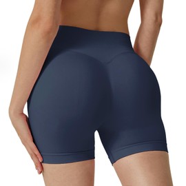 Pantalones cortos de entrenamiento para mujer, sin costuras, levantamiento de glúteos, gimnasio, motociclista, a prueba de sentadillas, elastano oculto, Azul, M